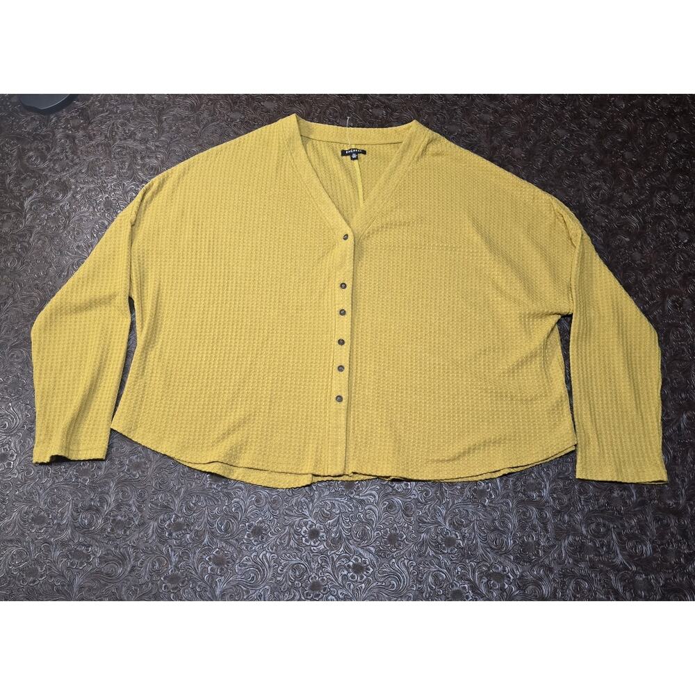 Mustard button‎ down waffle knit top SZ 3X Fall Winter NWOT